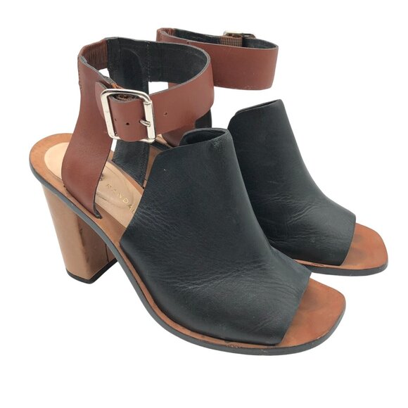 Loeffler Randall Maisy Colorblock Leather Sandal Block Heel Black Brown Size 7 - Picture 1 of 6